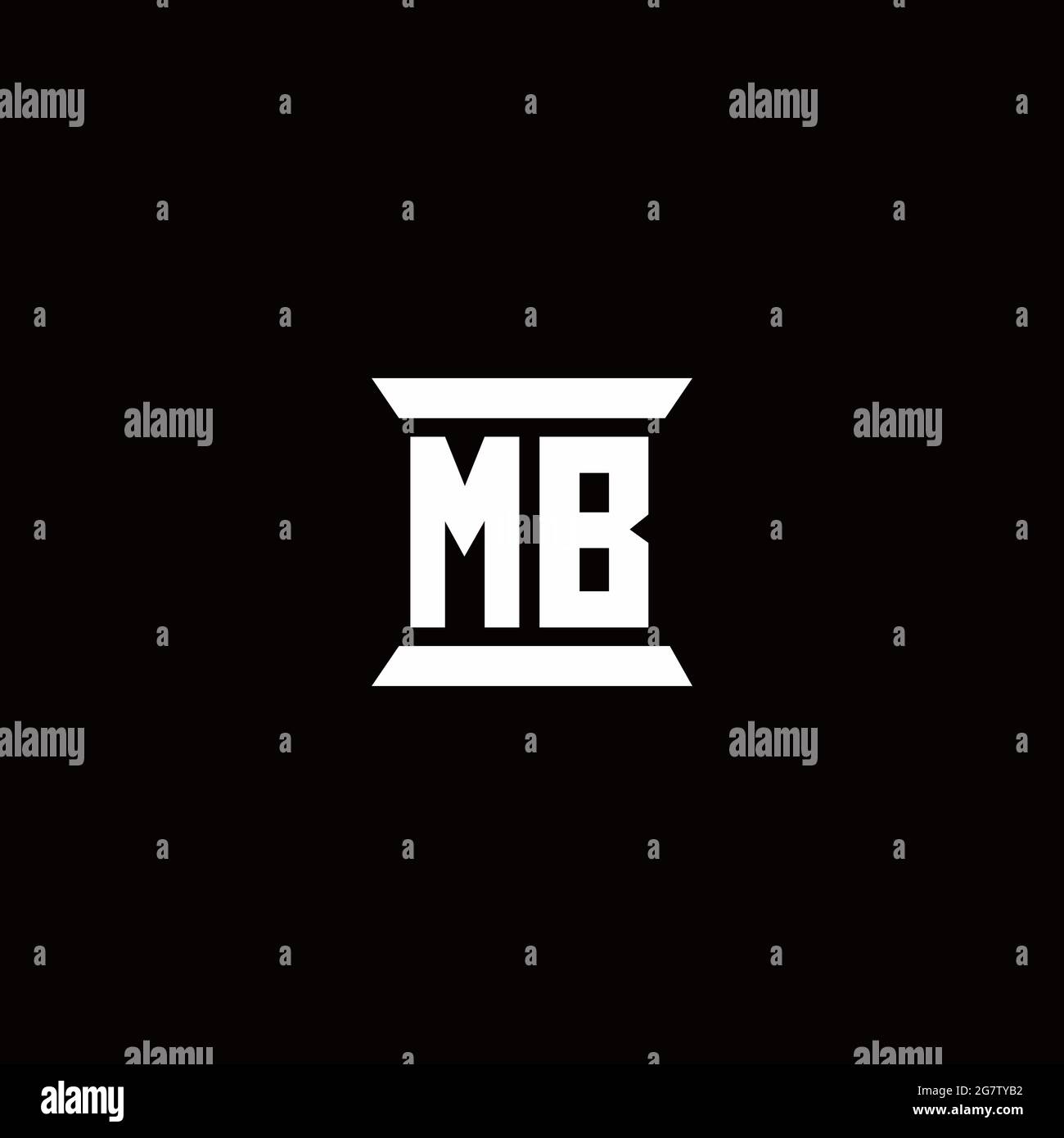 Logo MB lettre initiale monogramme avec modèle de conception de forme de pilier isolé dans fond noir Illustration de Vecteur