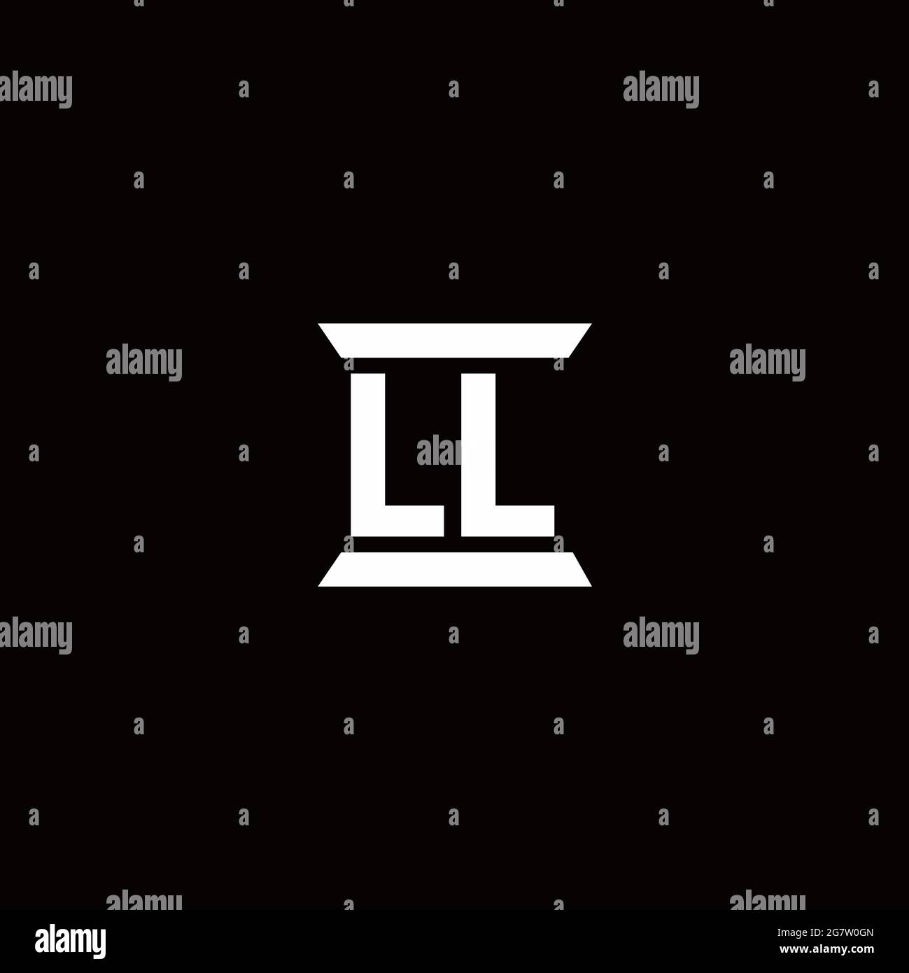 Logo LL lettre initiale monogramme avec modèle de forme de pilier isolé sur fond noir Illustration de Vecteur