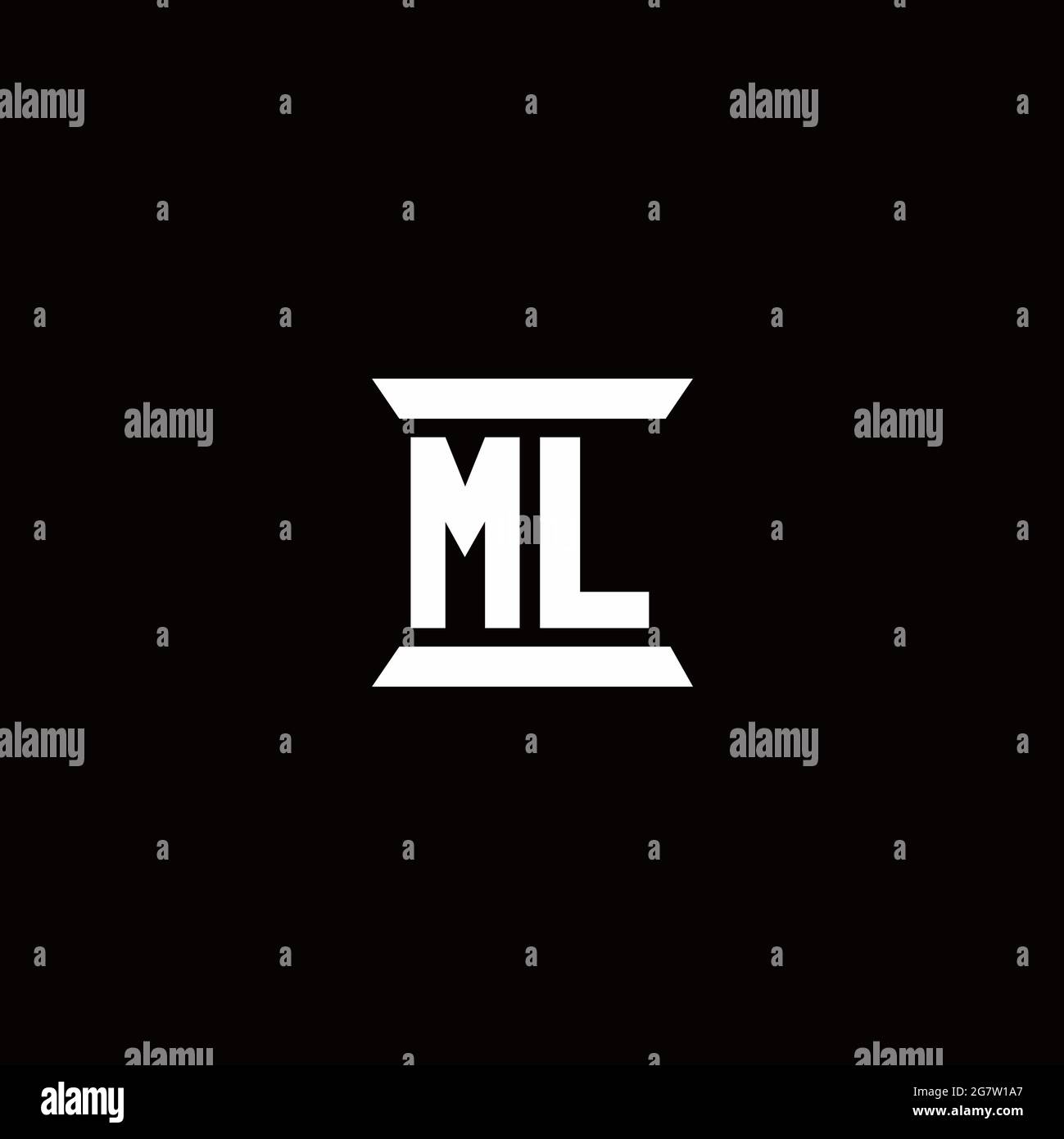 LOGO ML lettre initiale monogramme avec modèle de conception en forme de pilier isolé sur fond noir Illustration de Vecteur