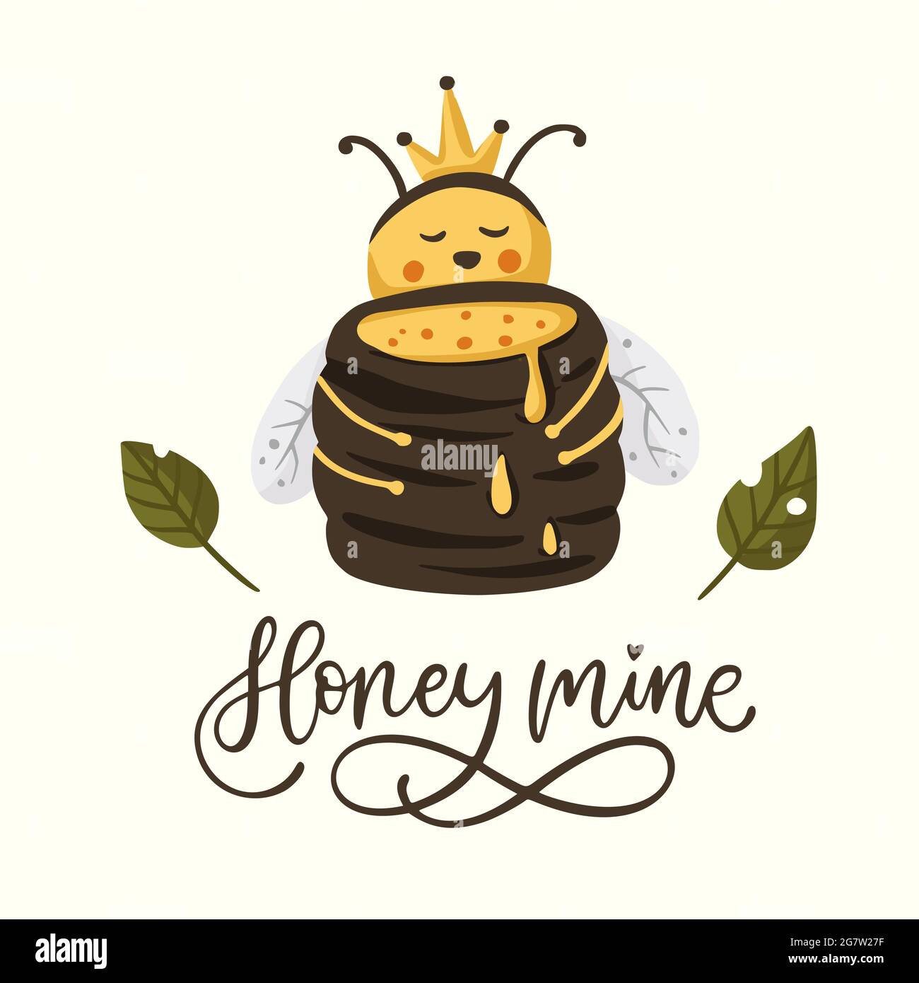 Joli Dessin D Abeille Avec Canon A Miel Avec Citation Amusante Carte De Voeux A L Animal D Amour Bourdon Au Miel Mienne Image Vectorielle Stock Alamy