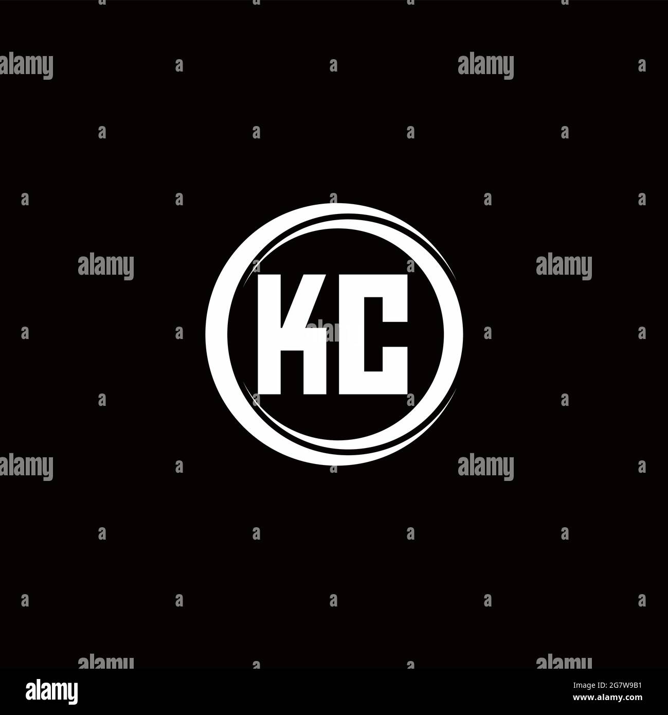 Logo KC lettre initiale monogramme avec tranche circulaire modèle de conception arrondie isolé sur fond noir Illustration de Vecteur