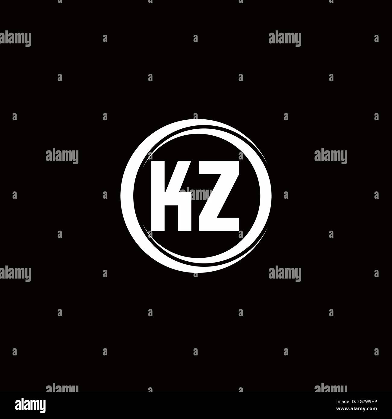 Logo KZ lettre initiale monogramme avec tranche circulaire modèle de conception arrondie isolé sur fond noir Illustration de Vecteur