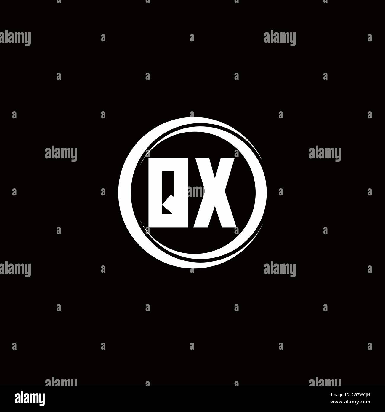 Logo QX lettre initiale monogramme avec tranche circulaire modèle de conception arrondie isolé sur fond noir Illustration de Vecteur