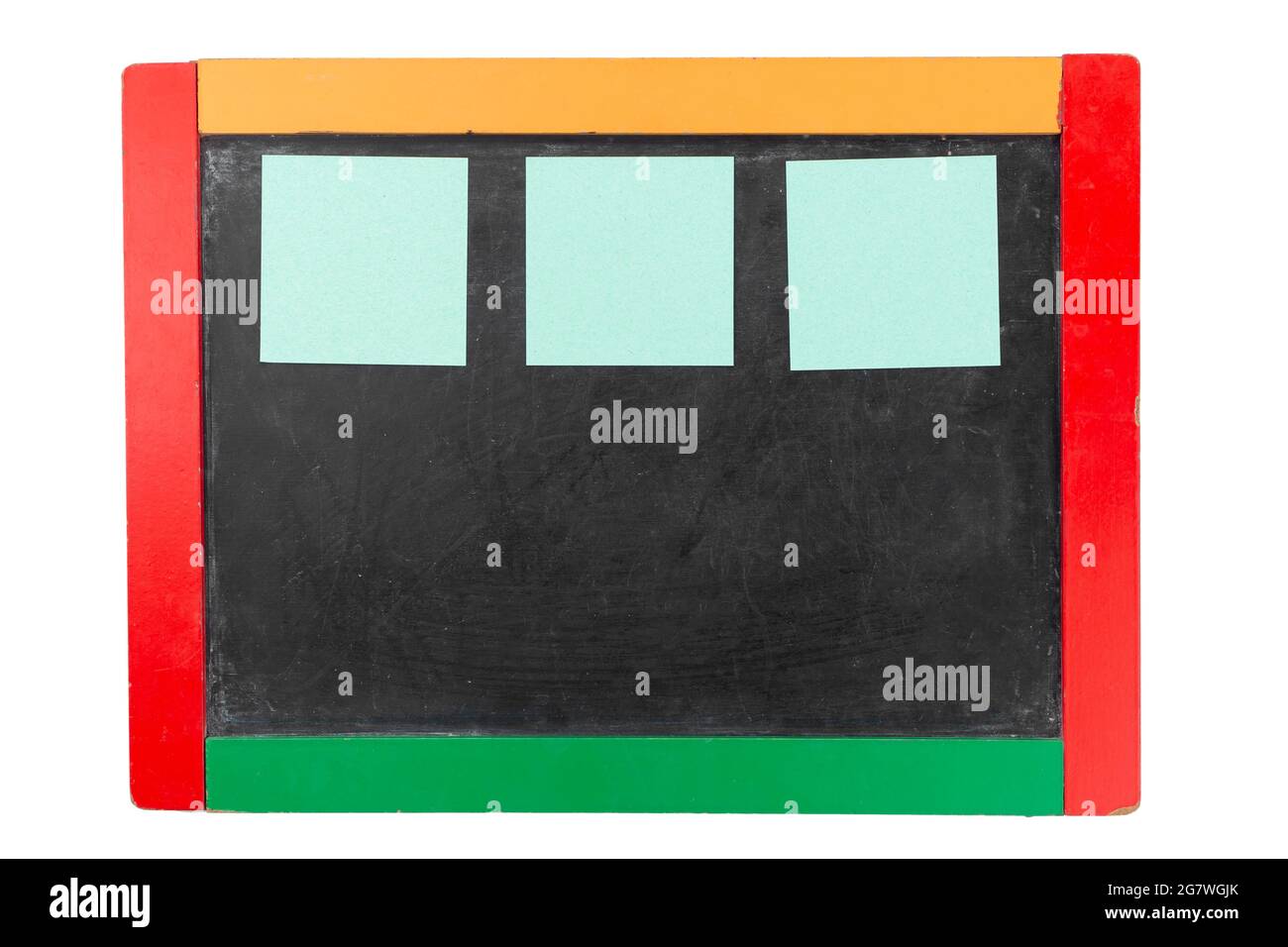 Tableau scolaire pour dessiner avec de la craie et des autocollants en papier. Espace pour le texte. Banque D'Images
