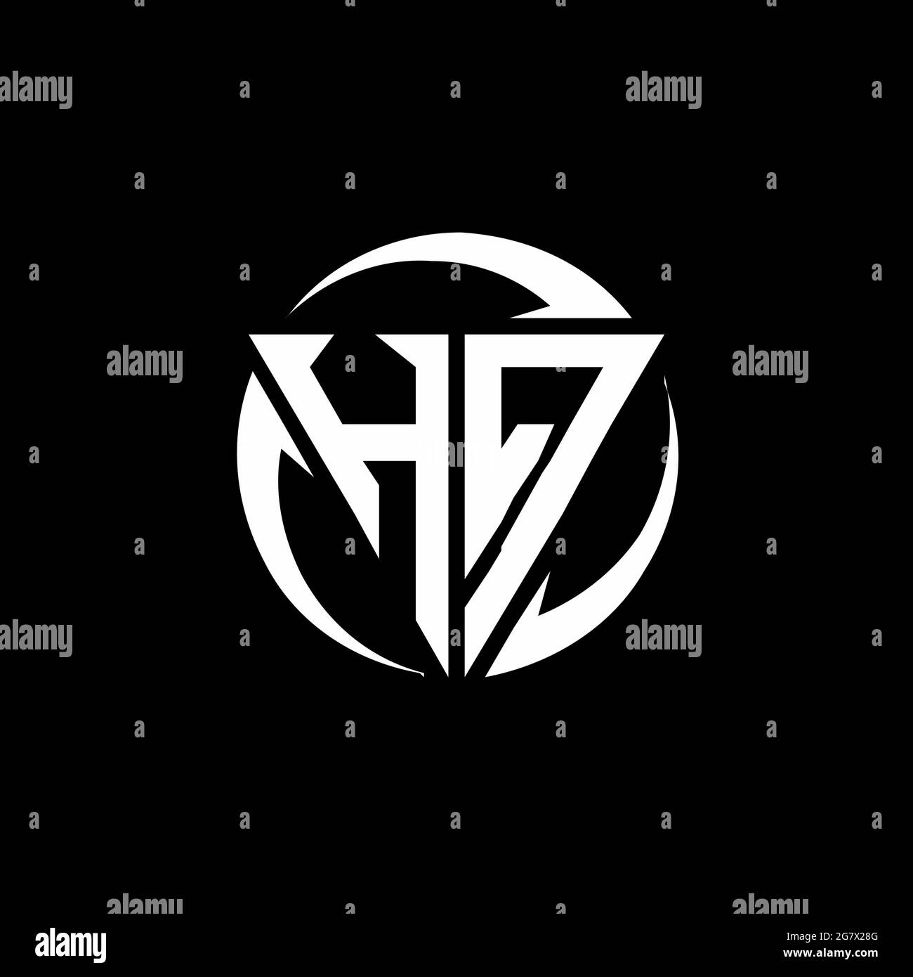 Logo HQ avec forme triangulaire et modèle de forme arrondie circulaire isolé sur fond noir Illustration de Vecteur