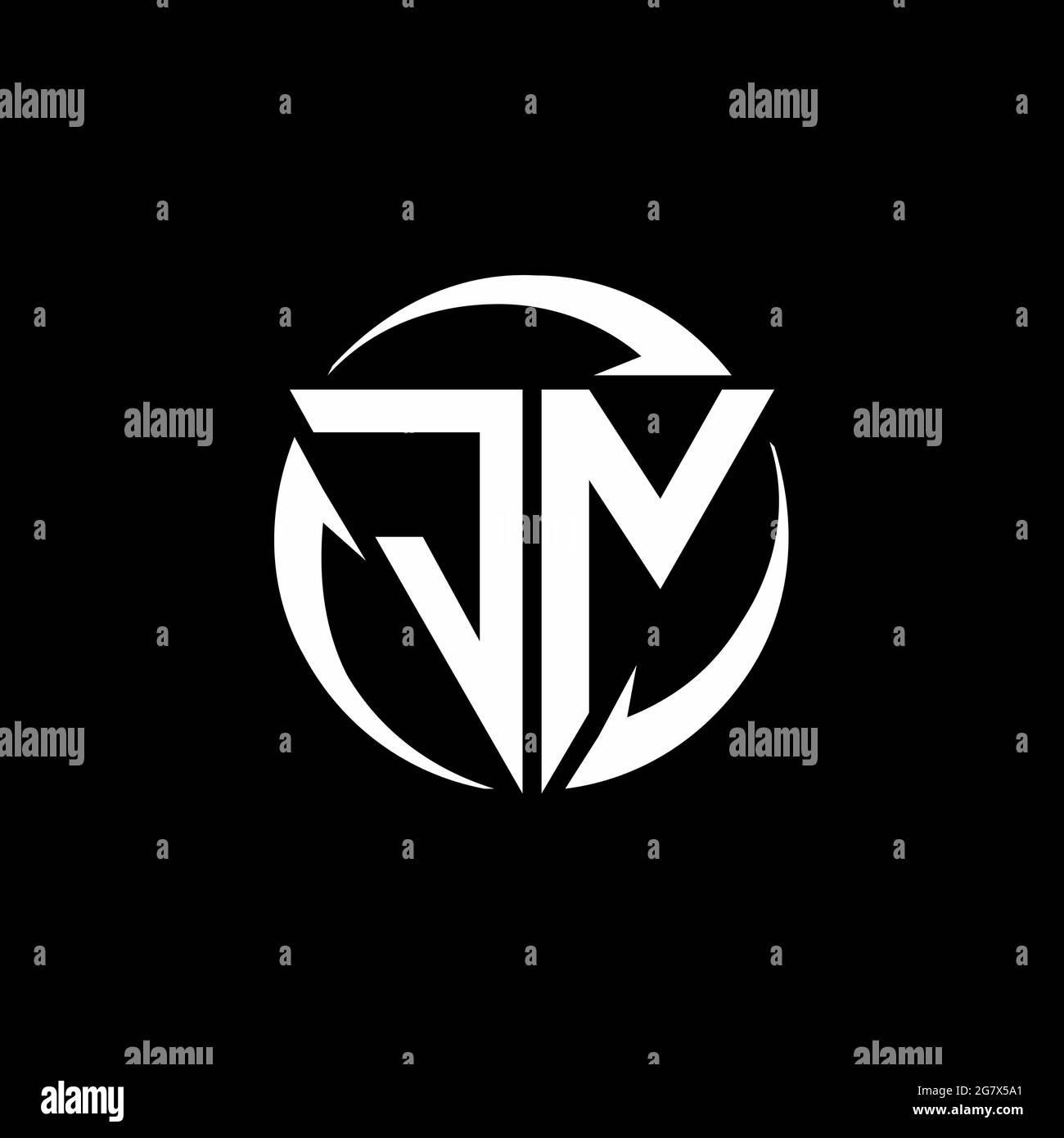 Logo JN de forme triangulaire et modèle de forme arrondie circulaire isolé sur fond noir Illustration de Vecteur