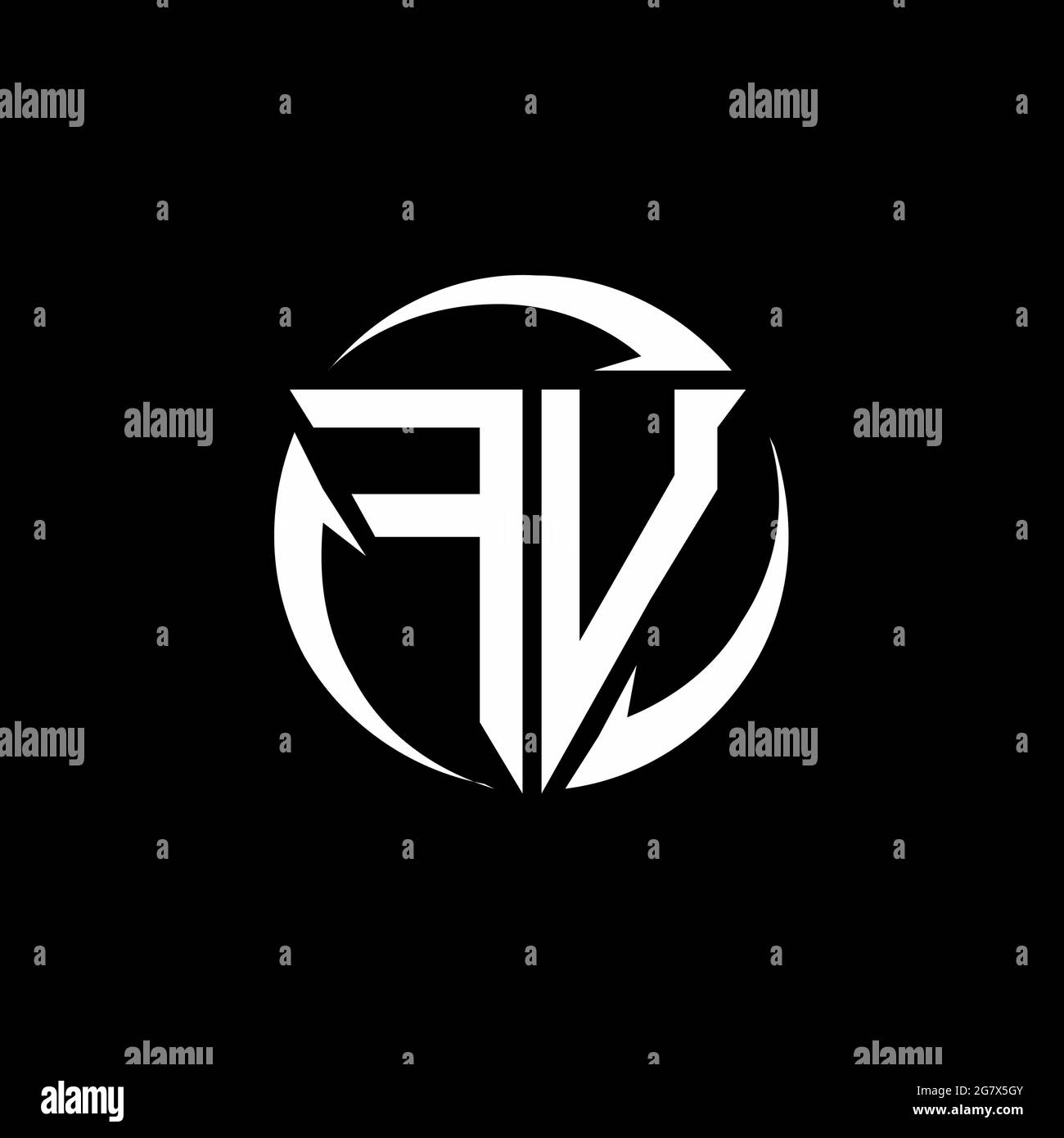 Logo FU avec forme triangulaire et modèle de forme arrondie circulaire isolé sur fond noir Illustration de Vecteur