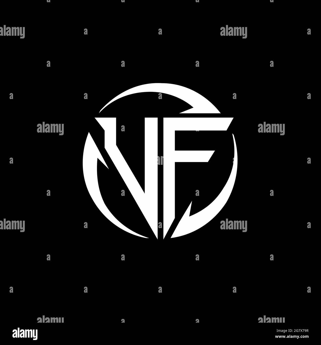 Logo UF avec forme triangulaire et modèle de forme arrondie circulaire isolé sur fond noir Illustration de Vecteur