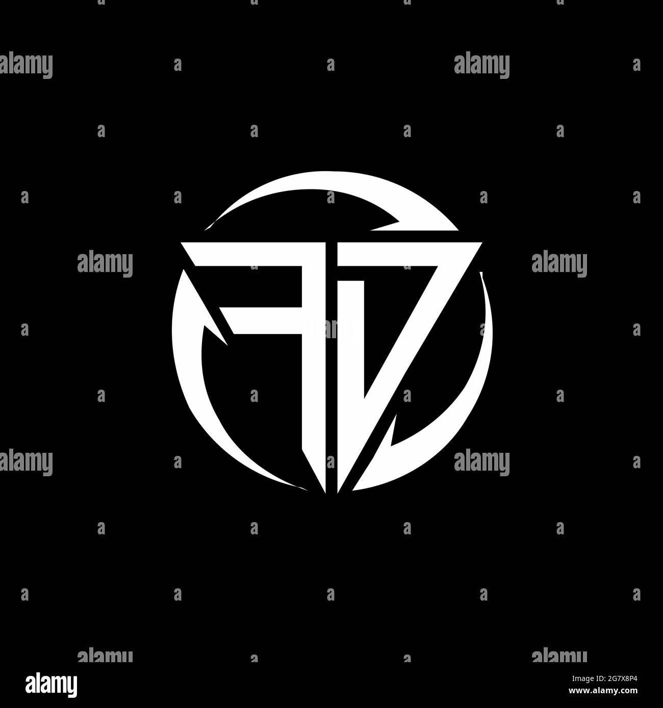 Logo FD avec forme triangulaire et modèle de forme arrondie circulaire isolé sur fond noir Illustration de Vecteur