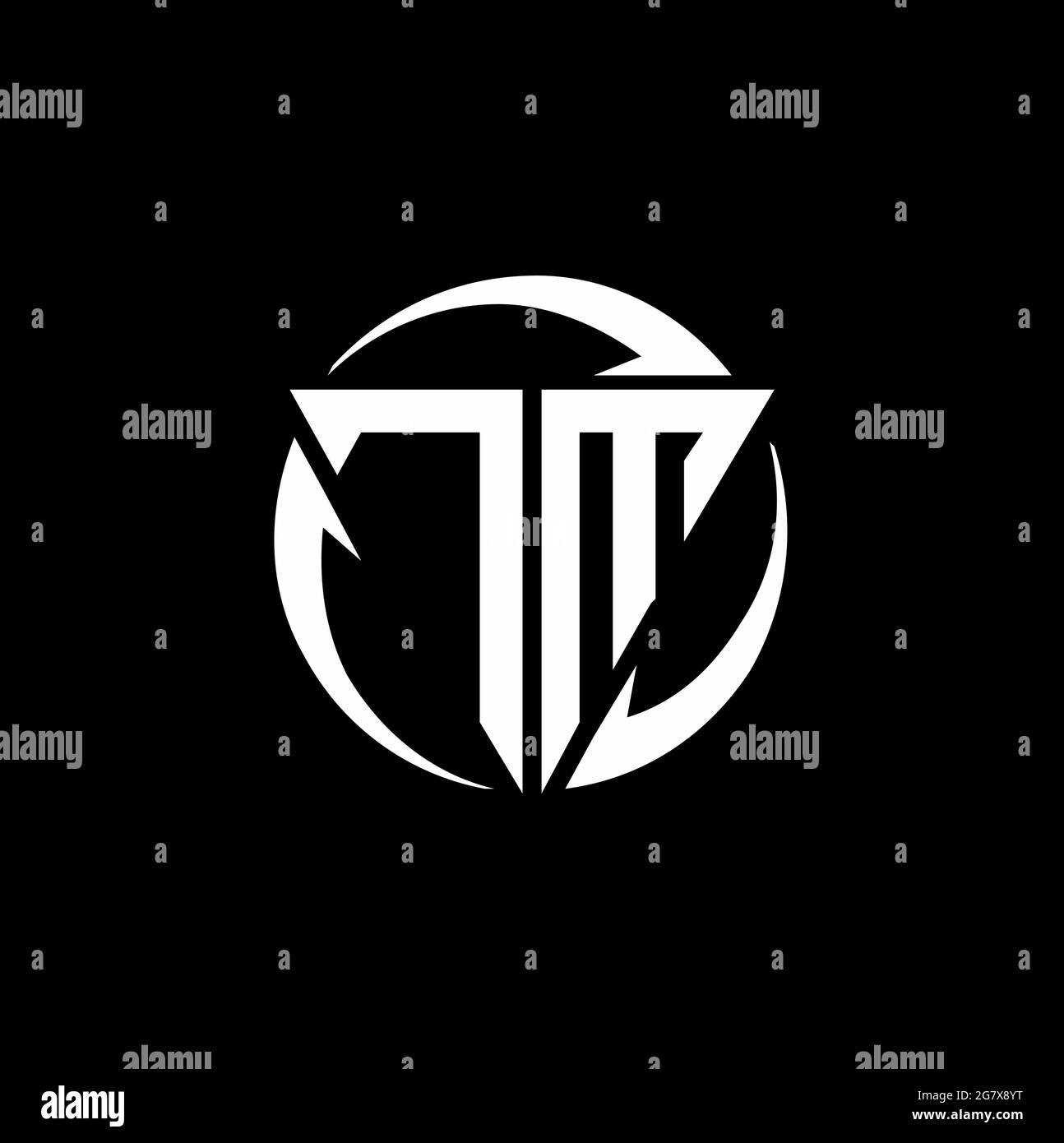 Logo TM en forme de triangle et modèle de forme arrondie circulaire isolé sur fond noir Illustration de Vecteur