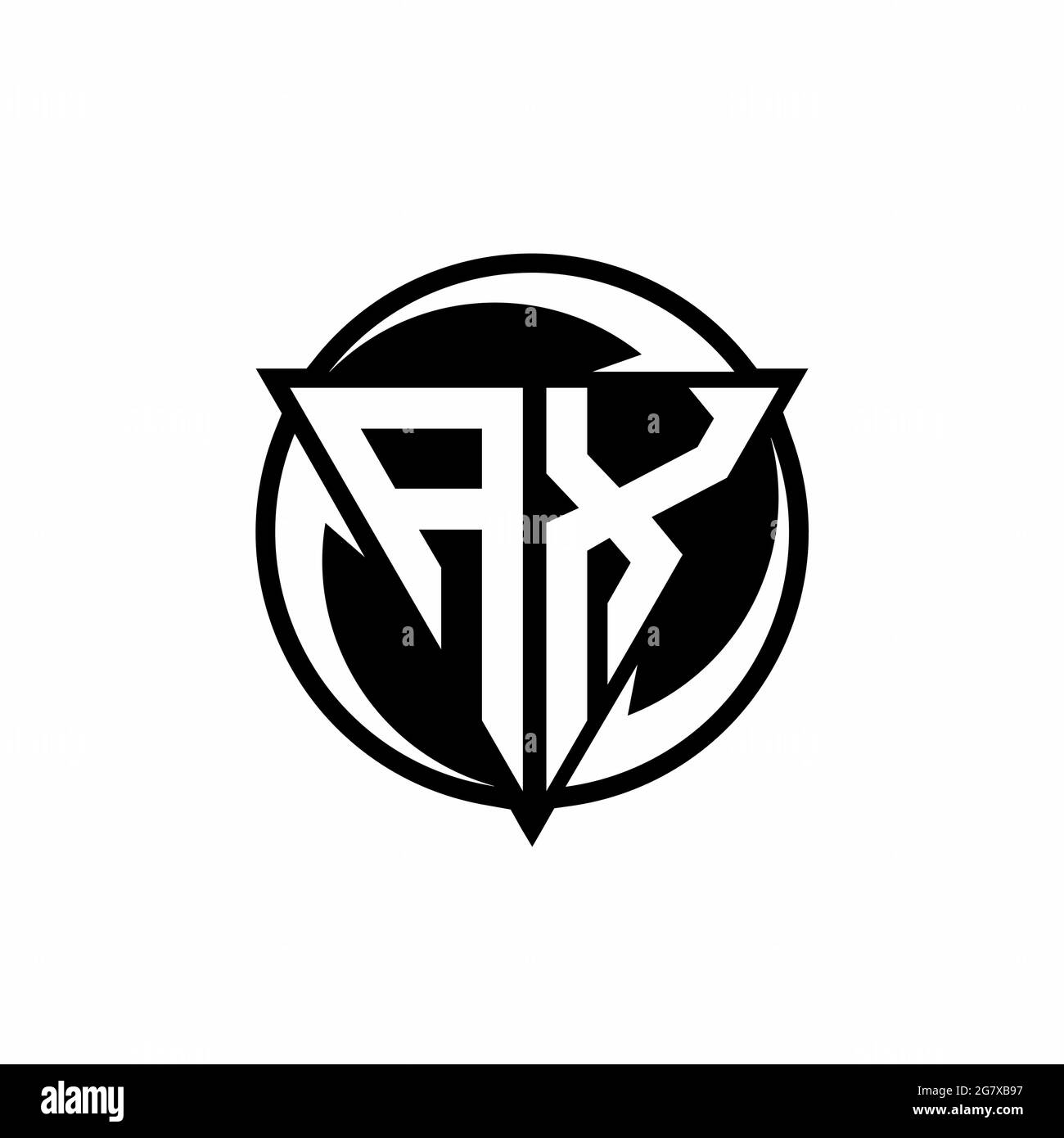 Logo AX avec forme triangulaire et modèle de forme arrondie circulaire isolé sur fond blanc Illustration de Vecteur