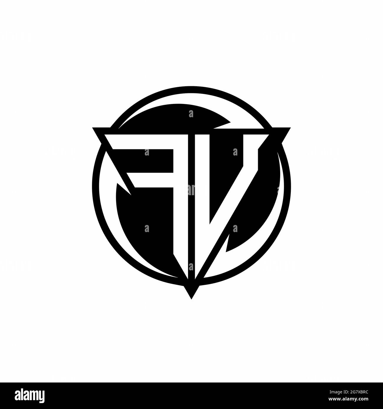 LOGO FU avec forme triangulaire et modèle de forme arrondie circulaire isolé sur fond blanc Illustration de Vecteur