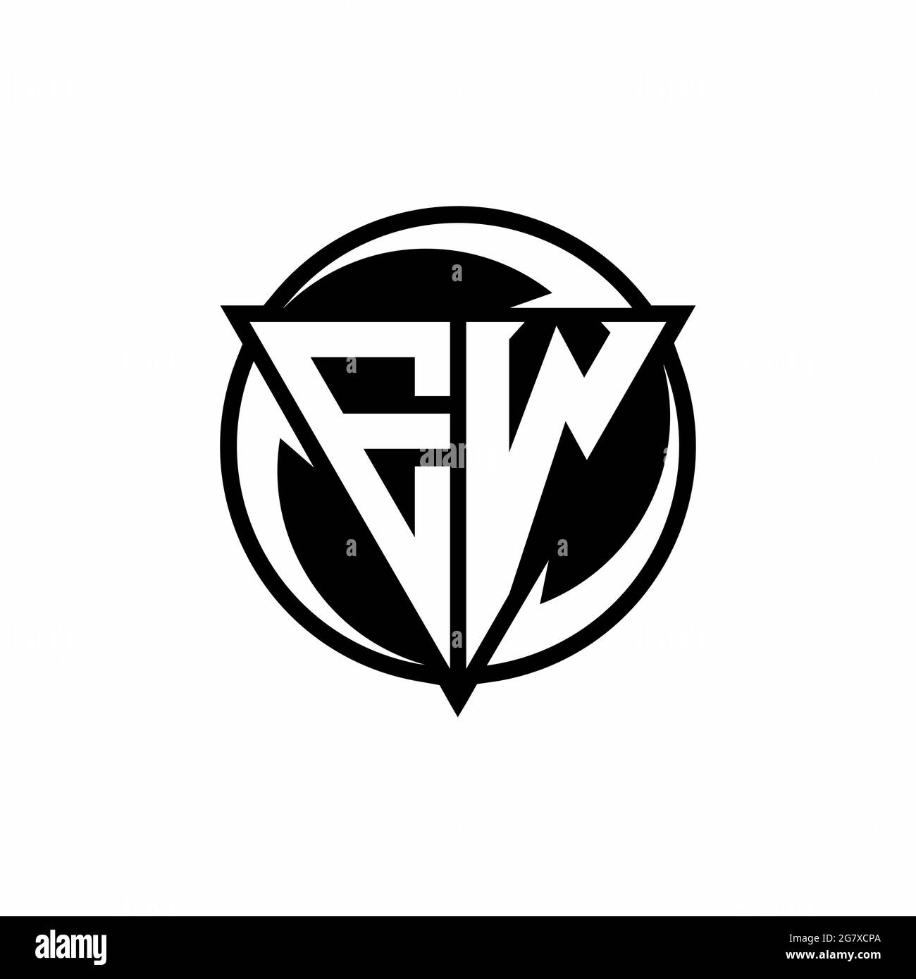 Logo EW avec forme triangulaire et modèle de forme arrondie circulaire isolé sur fond blanc Illustration de Vecteur