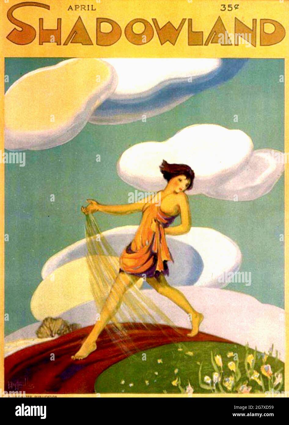 Couverture du magazine Shadowland des années 1920 avec une couverture par UN M Hopfmuller. Banque D'Images