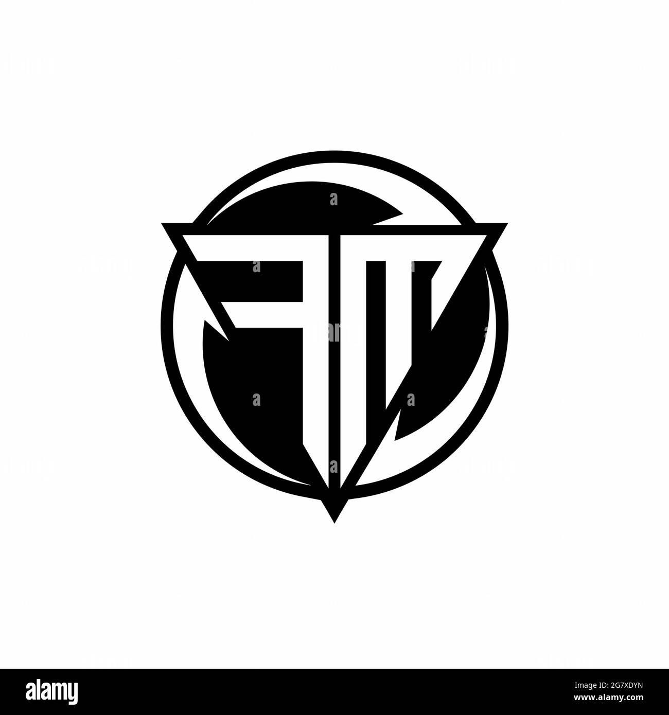 Logo FM en forme de triangle et modèle de forme arrondie circulaire isolé sur fond blanc Illustration de Vecteur