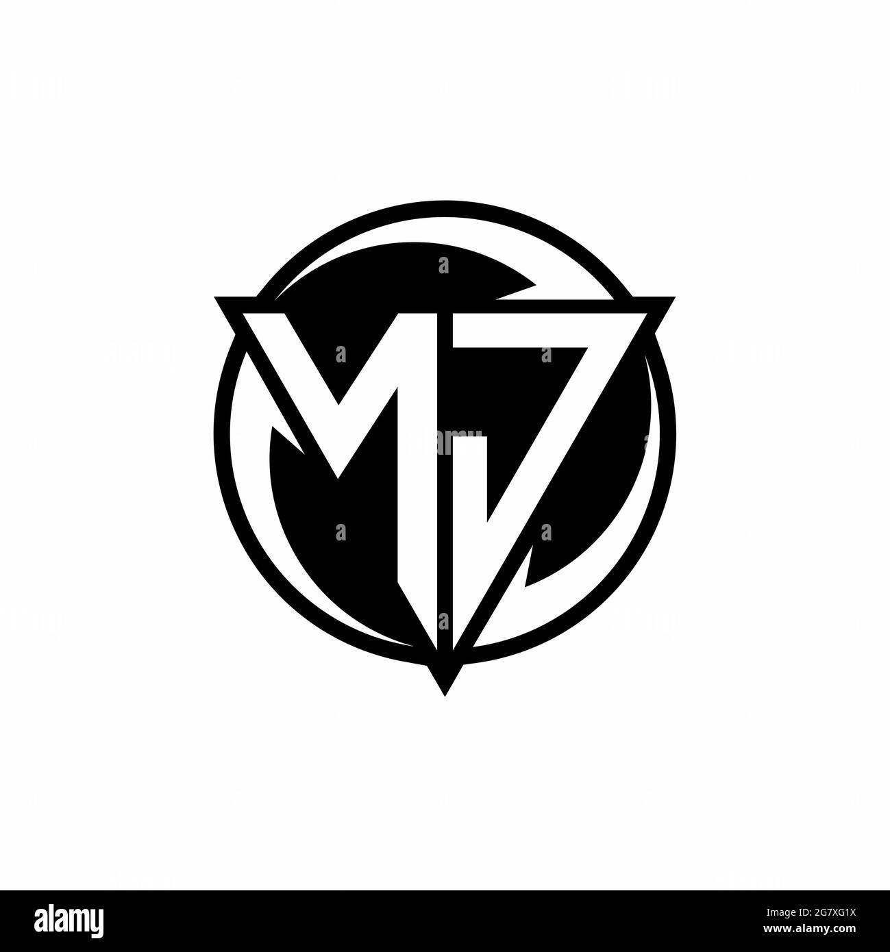 Logo NJ avec forme triangulaire et modèle de forme arrondie circulaire isolé sur fond blanc Illustration de Vecteur