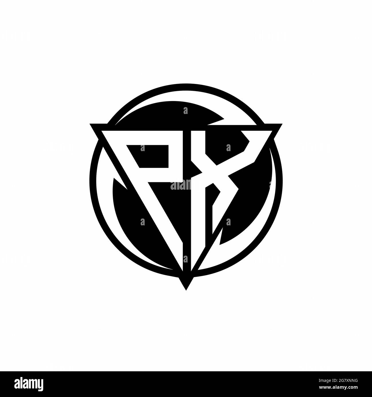 Logo PX avec forme triangulaire et modèle de conception circulaire arrondi isolé sur fond blanc Illustration de Vecteur