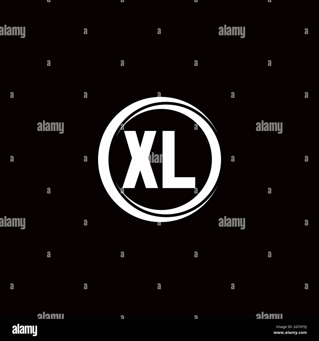 Logo XL lettre initiale monogramme avec tranche de cercle modèle arrondi isolé dans fond noir Illustration de Vecteur