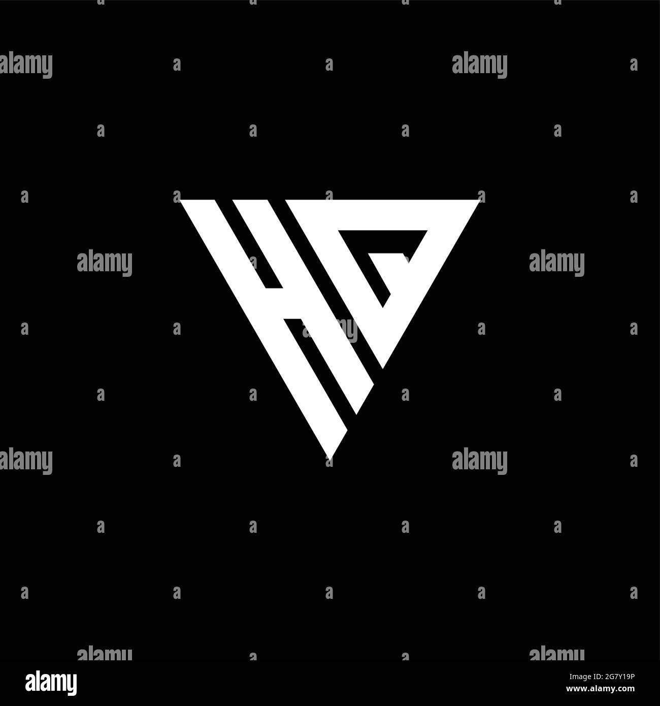 Logo HQ monogramme lettre avec modèle de forme triangulaire isolé sur fond noir Illustration de Vecteur
