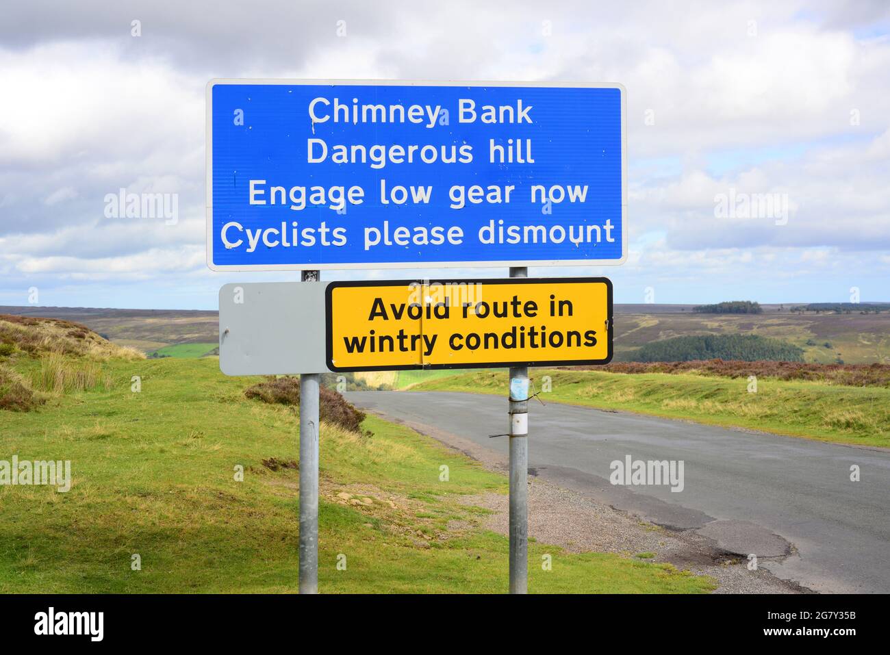 panneau d'avertissement à la banque de cheminée très raide colline nord landes yorkshire Banque D'Images