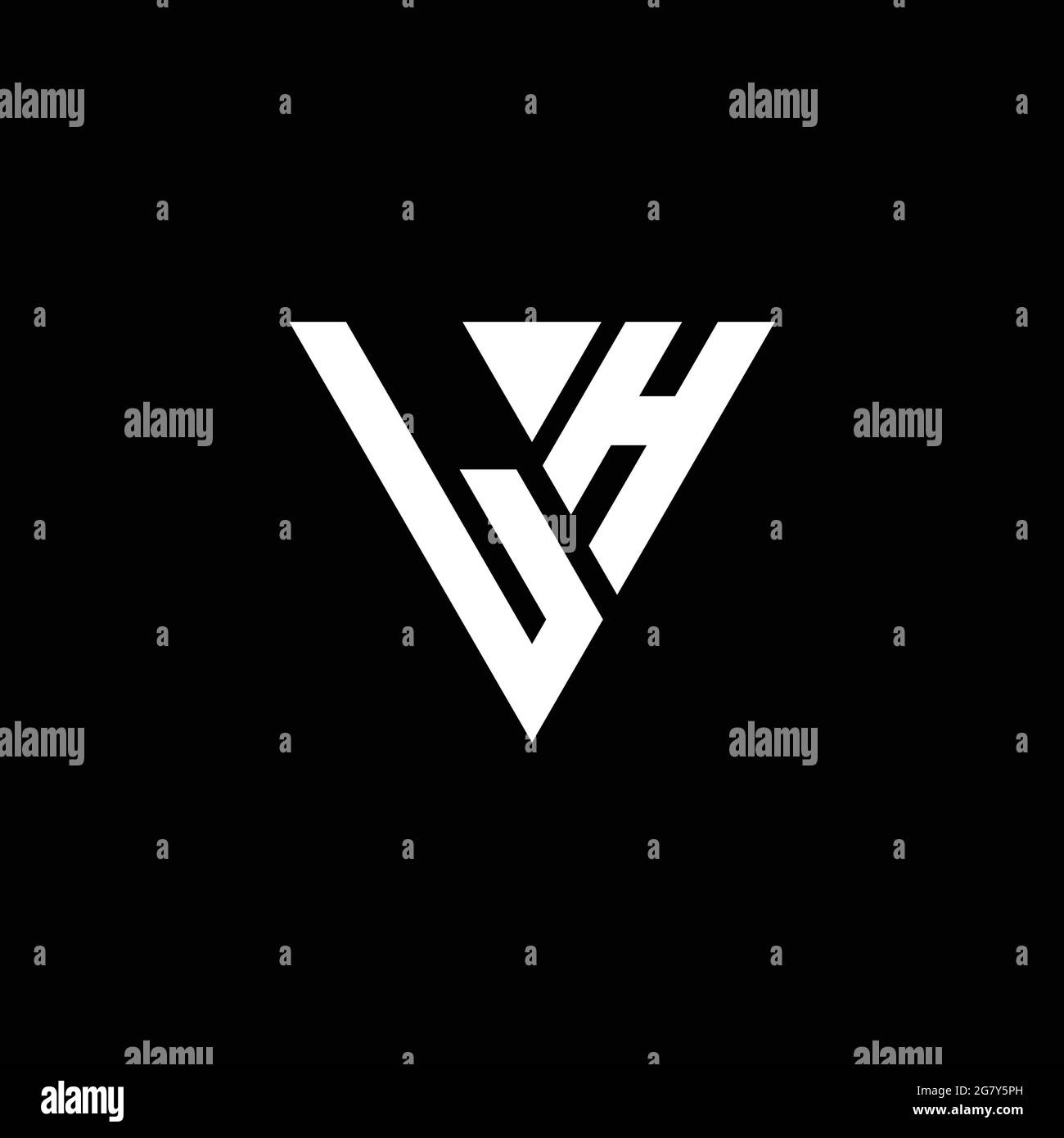 LH logo lettre monogramme avec modèle de forme triangulaire isolé sur fond noir Illustration de Vecteur