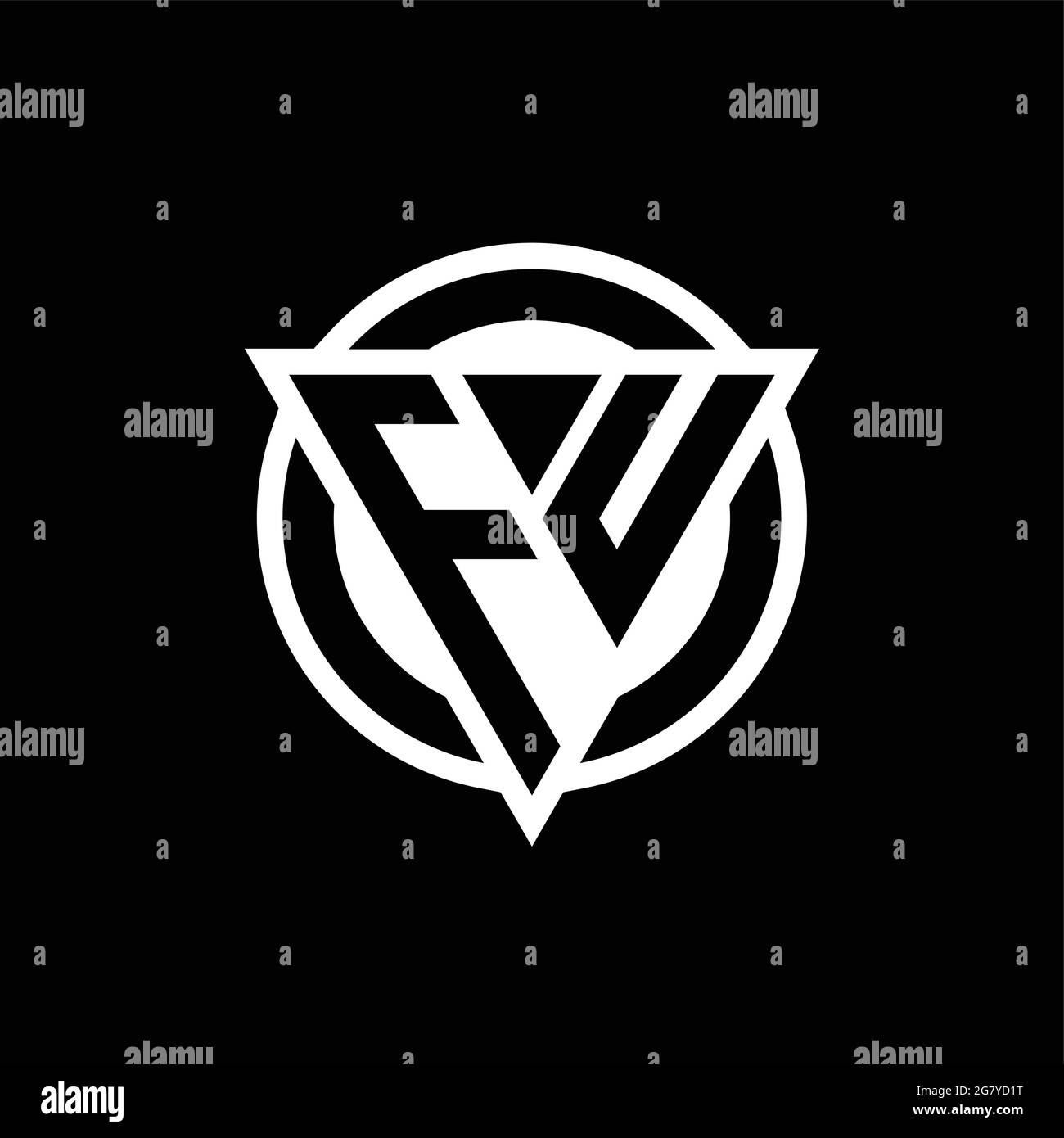 Logo FU avec forme de triangle d'espace négatif et modèle de forme arrondie de cercle isolé sur fond noir Illustration de Vecteur