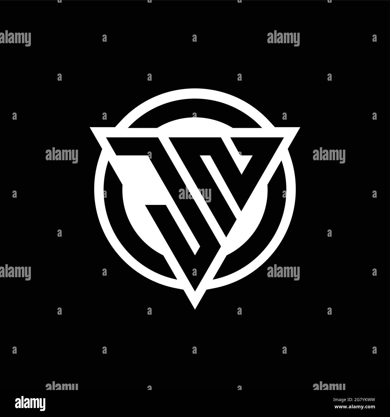Logo JN avec forme de triangle d'espace négatif et modèle de forme arrondie de cercle isolé sur fond noir Illustration de Vecteur