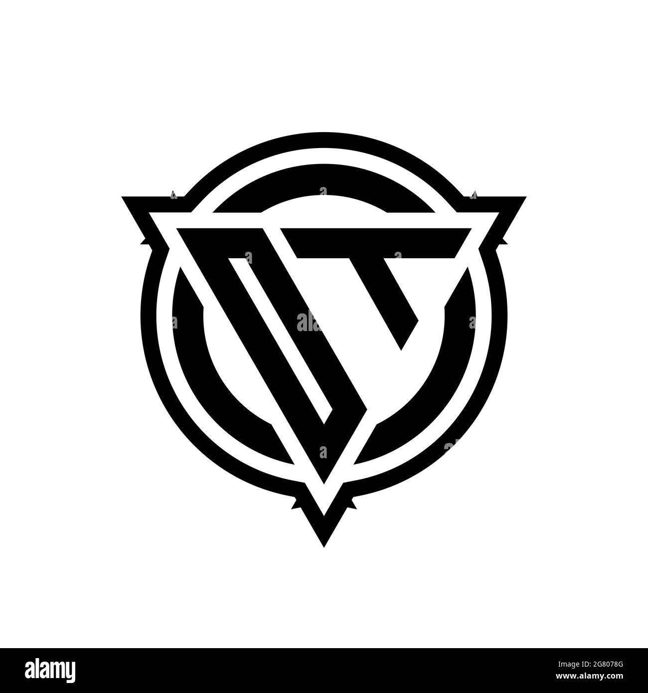 Logo OT avec forme triangulaire et cercle avec contour modèle de design arrondi isolé sur fond blanc Illustration de Vecteur