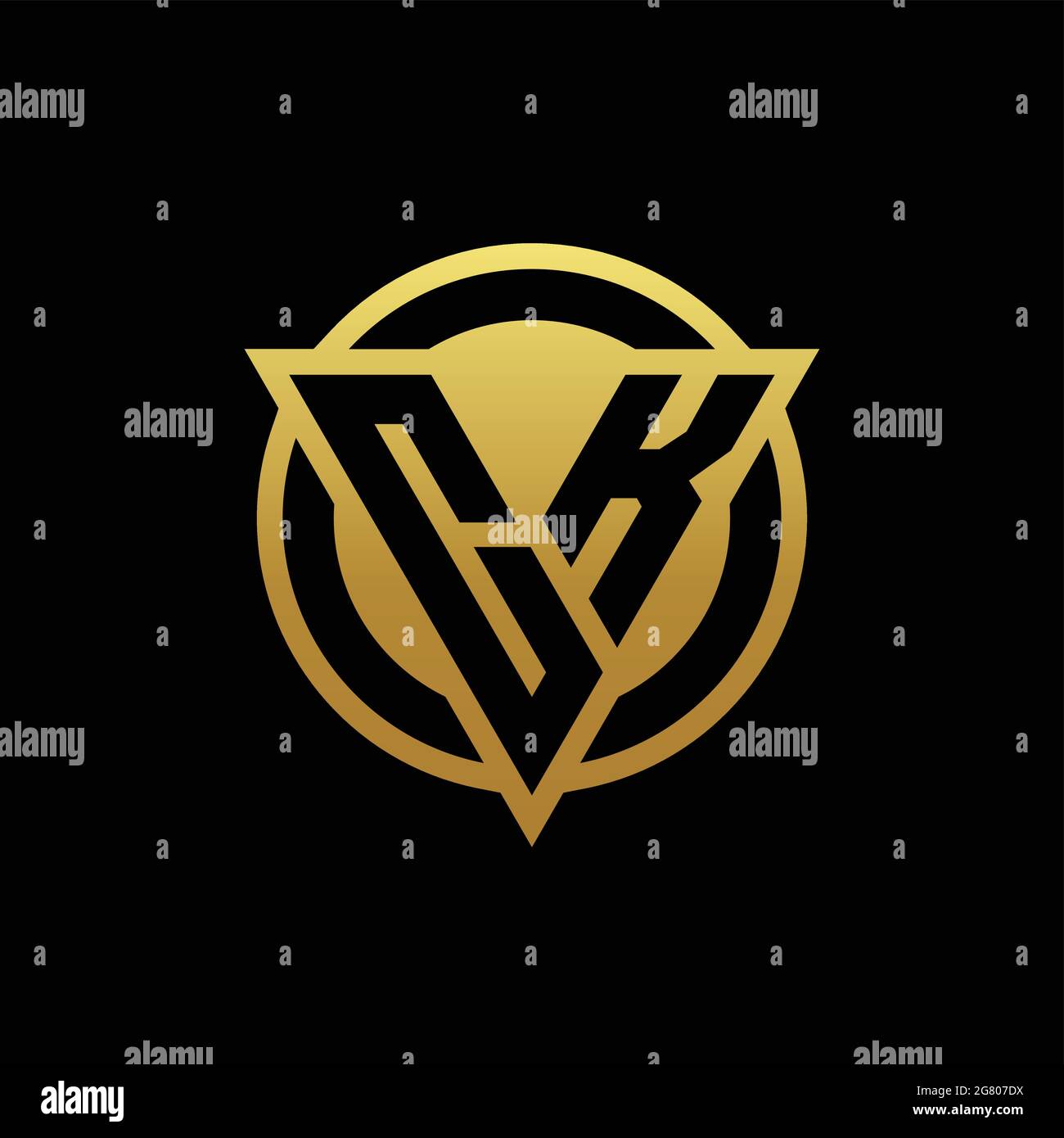 Monogramme avec logo CK de forme triangulaire et cercle de style arrondi isolé sur des couleurs or et fond noir modèle de conception Illustration de Vecteur