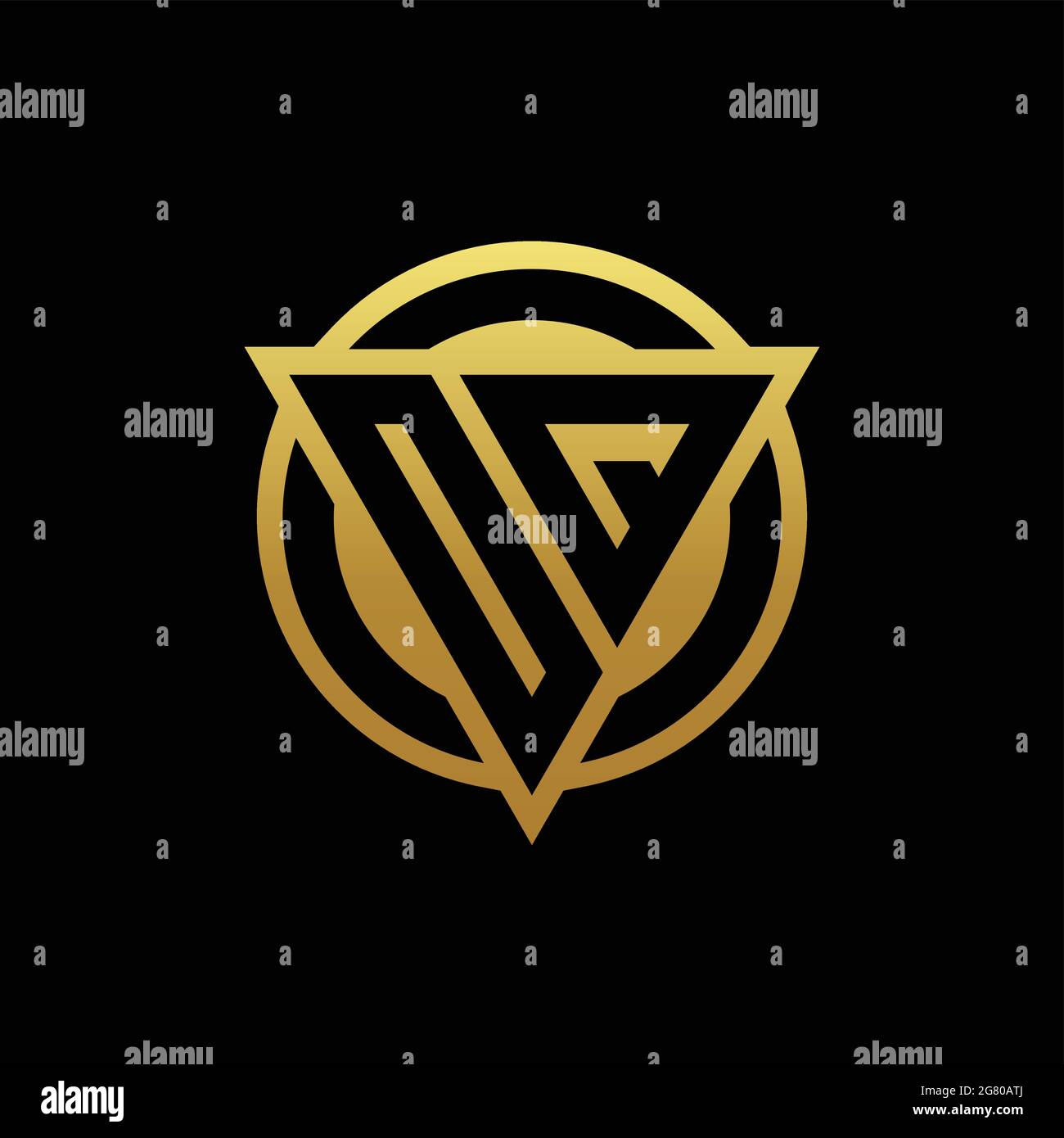 Logo OQ monogramme avec forme triangulaire et cercle style arrondi isolé sur des couleurs or et fond noir modèle de conception Illustration de Vecteur