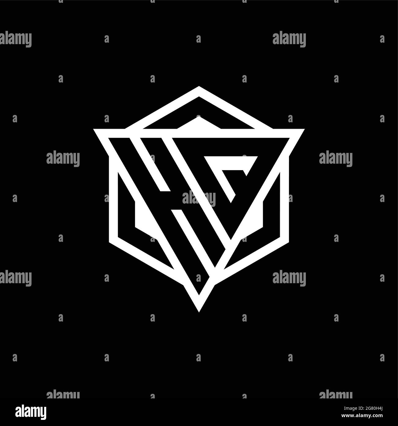 Monogramme logo HQ avec combinaison triangle et forme hexagonale isolée sur le dos et les couleurs blanches Illustration de Vecteur