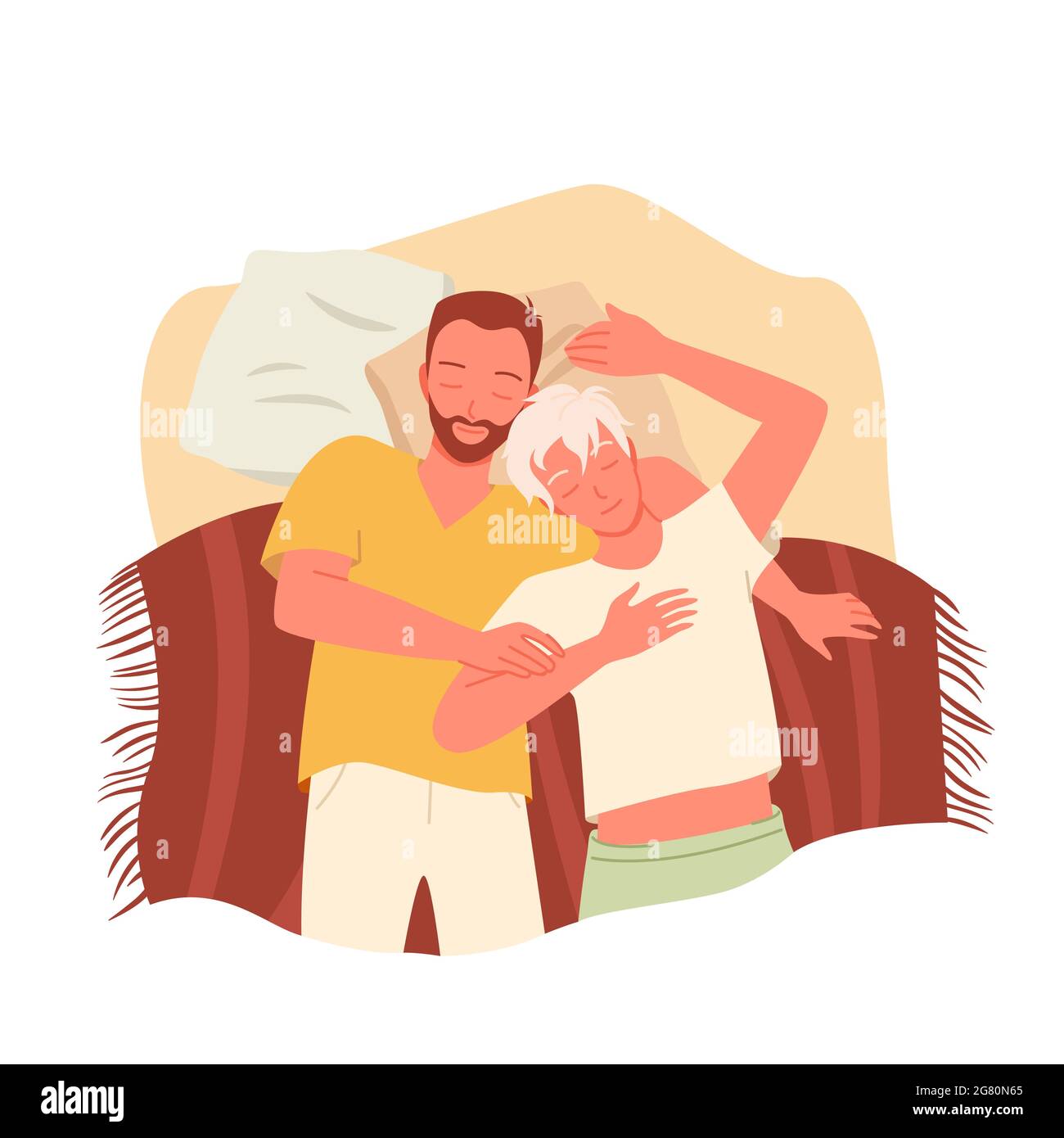 Les couples homosexuels dorment ensemble la nuit, les amoureux homosexuels dorment Illustration de Vecteur