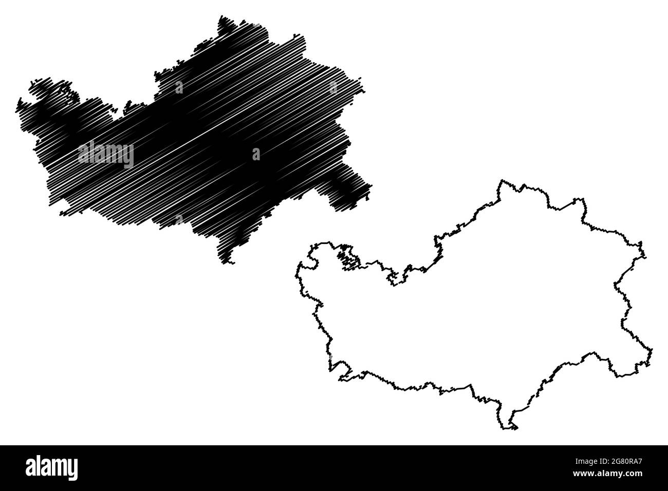 Mansfeld-Sudharz district (République fédérale d'Allemagne, district rural, État libre de Saxe-Anhalt) carte illustration vectorielle, scribble sketch Mansfeld Illustration de Vecteur