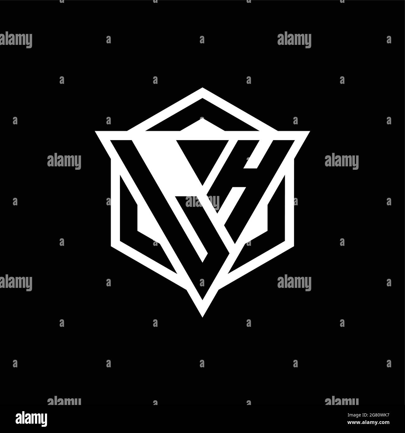 Monogramme avec logo LH avec combinaison de triangles et de formes hexagonales isolée au dos et de couleurs blanches Illustration de Vecteur