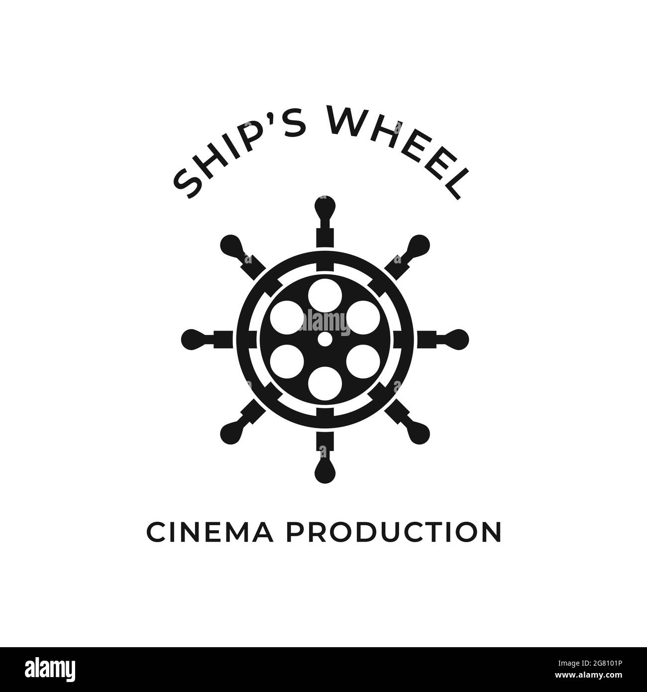 Logo de roue du navire avec équipement de film à l'intérieur , illustration vectorielle isolée Illustration de Vecteur