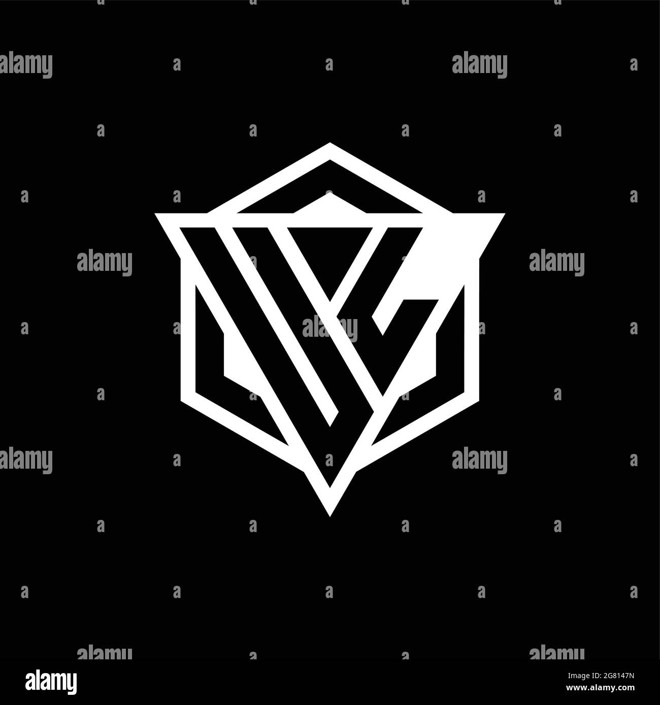 Monogramme portant le logo UL avec combinaison de triangles et de formes hexagonales isolée au dos et de couleurs blanches Illustration de Vecteur