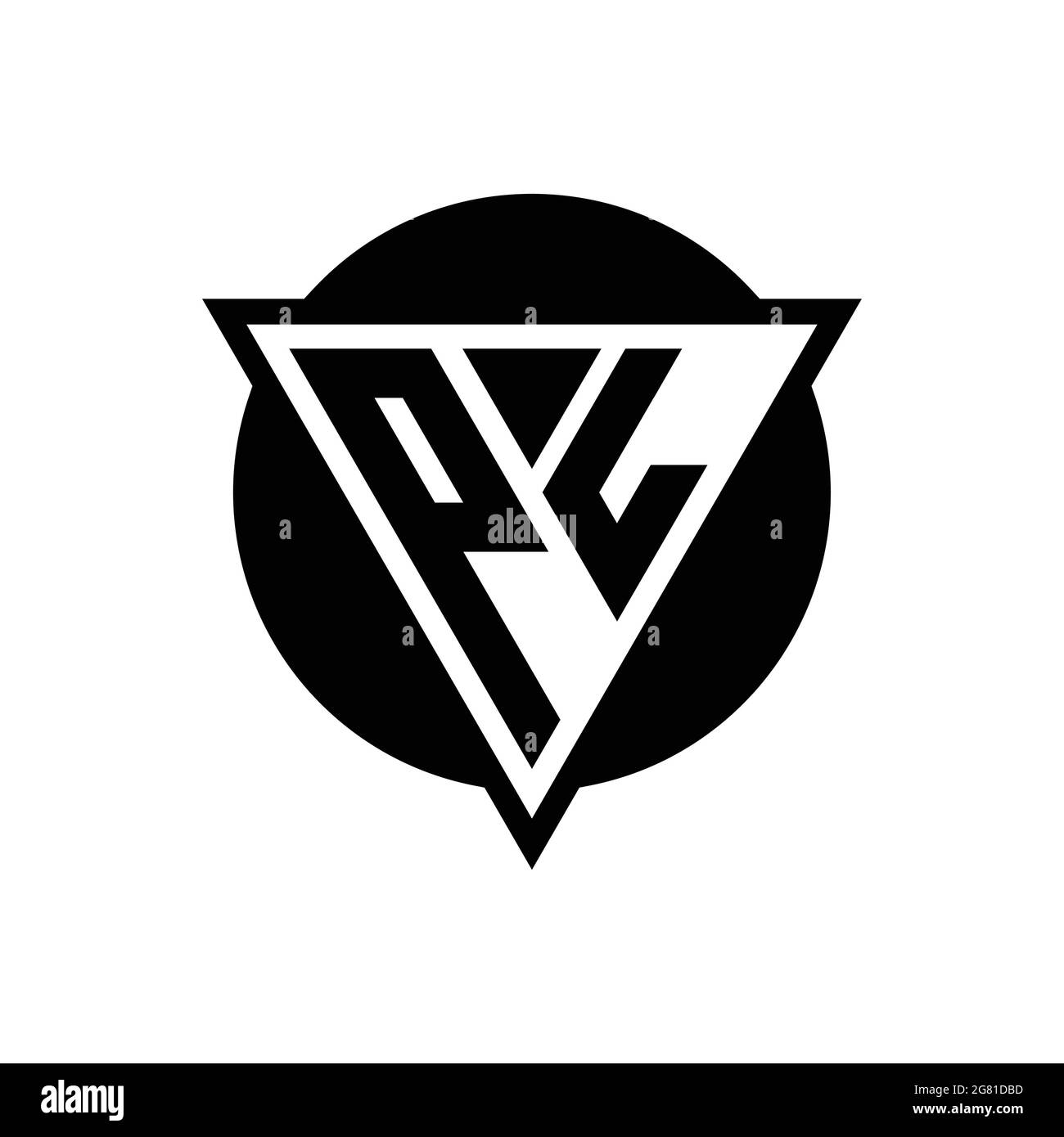 Logo PL avec triangle d'espace négatif et modèle de forme de cercle isolé sur fond blanc Illustration de Vecteur