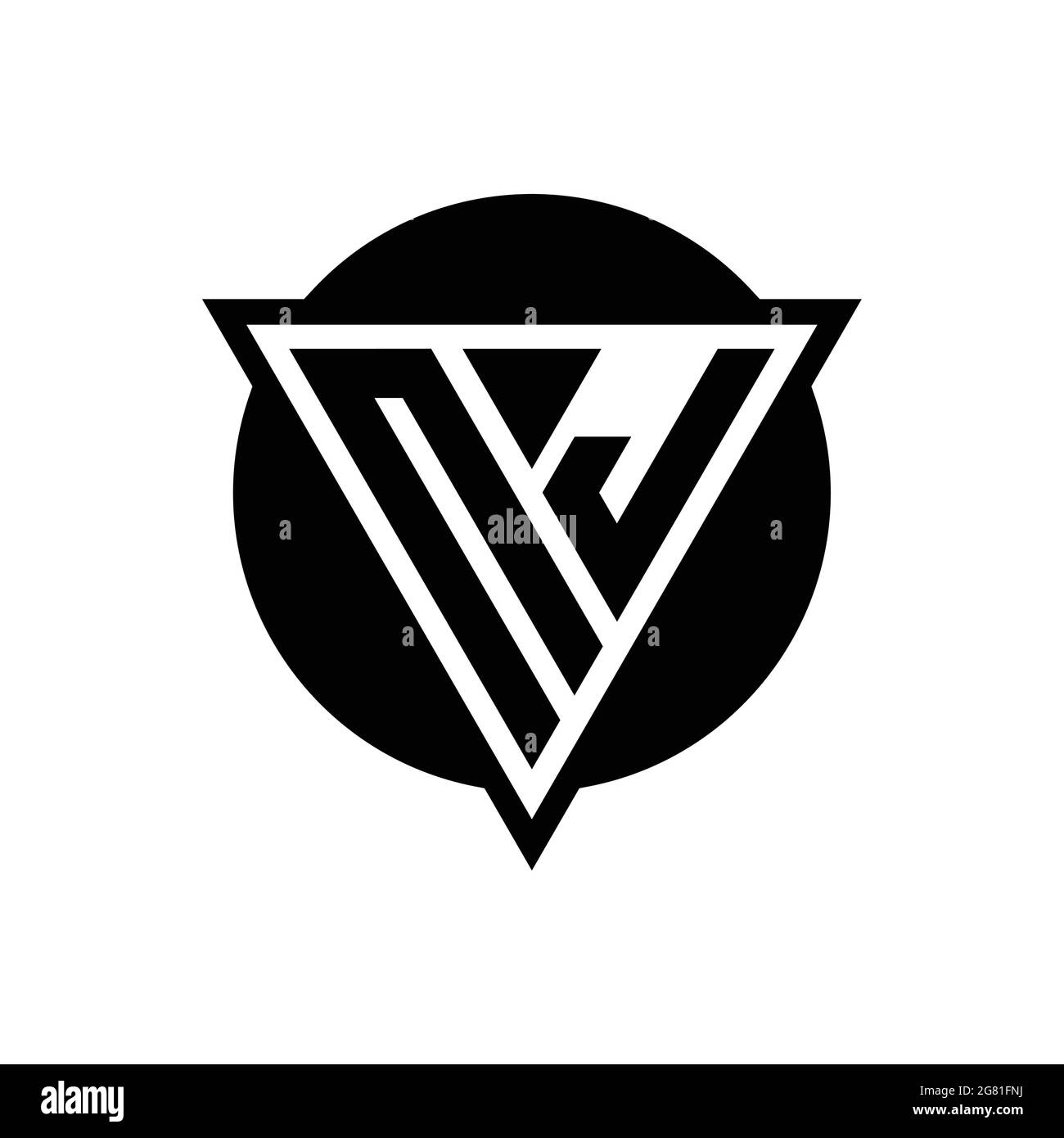 Logo NJ avec triangle d'espace négatif et modèle de forme de cercle isolé sur fond blanc Illustration de Vecteur