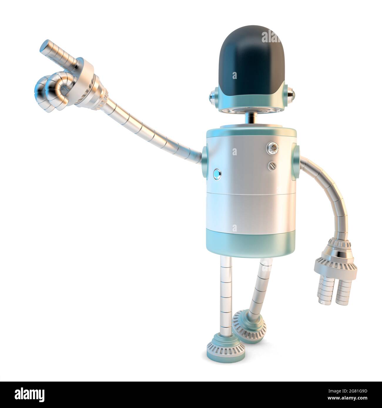 Robot pointant vers quelque chose. Illustration 3D. Isolé sur blanc Banque D'Images