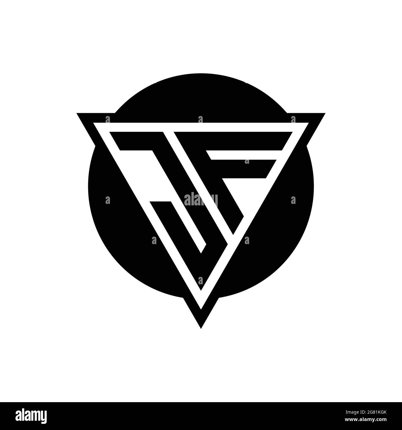 Logo JF avec modèle de forme de cercle et triangle d'espace négatif isolé sur fond blanc Illustration de Vecteur