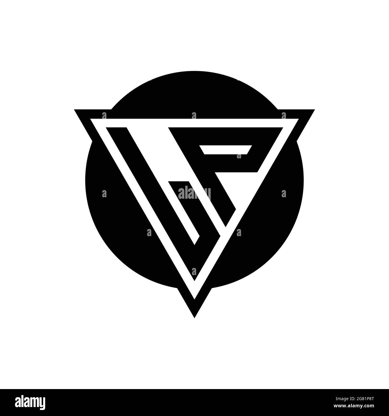 Logo LP avec triangle d'espace négatif et modèle de forme de cercle isolé sur fond blanc Illustration de Vecteur