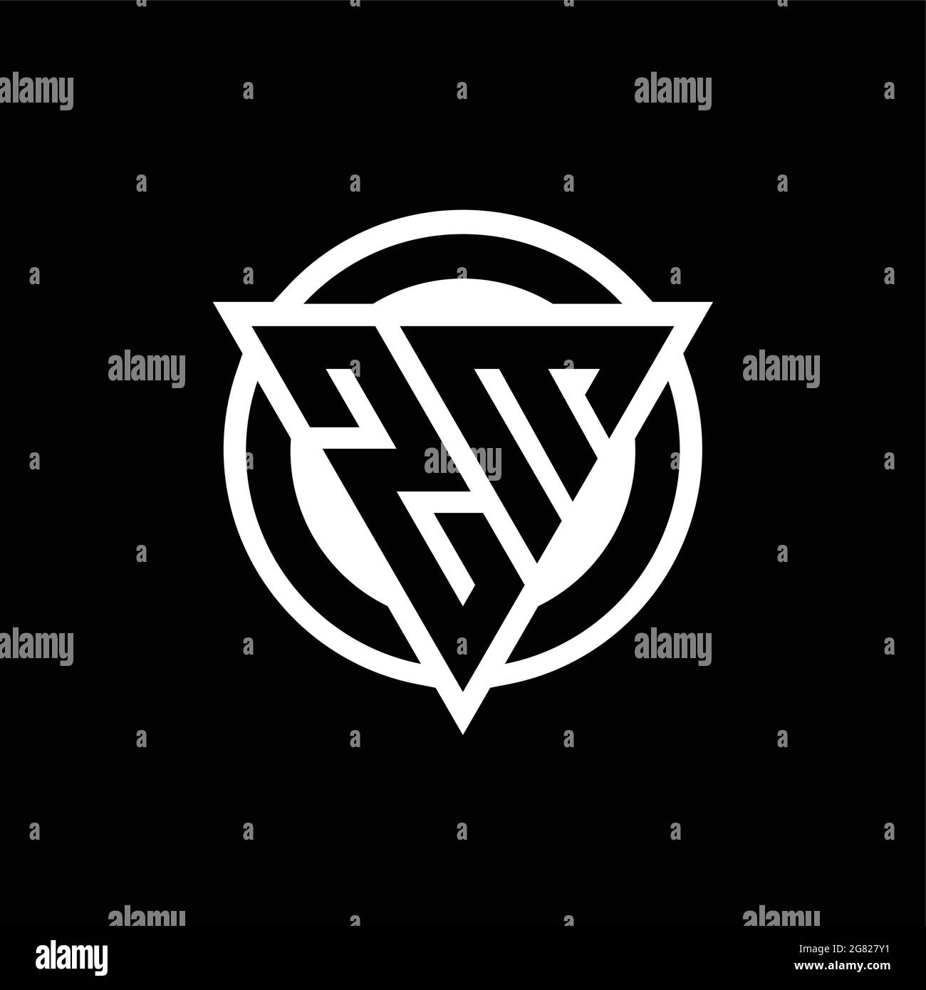 Logo ZM avec forme de triangle d'espace négatif et modèle de forme arrondie de cercle isolé sur fond noir Illustration de Vecteur