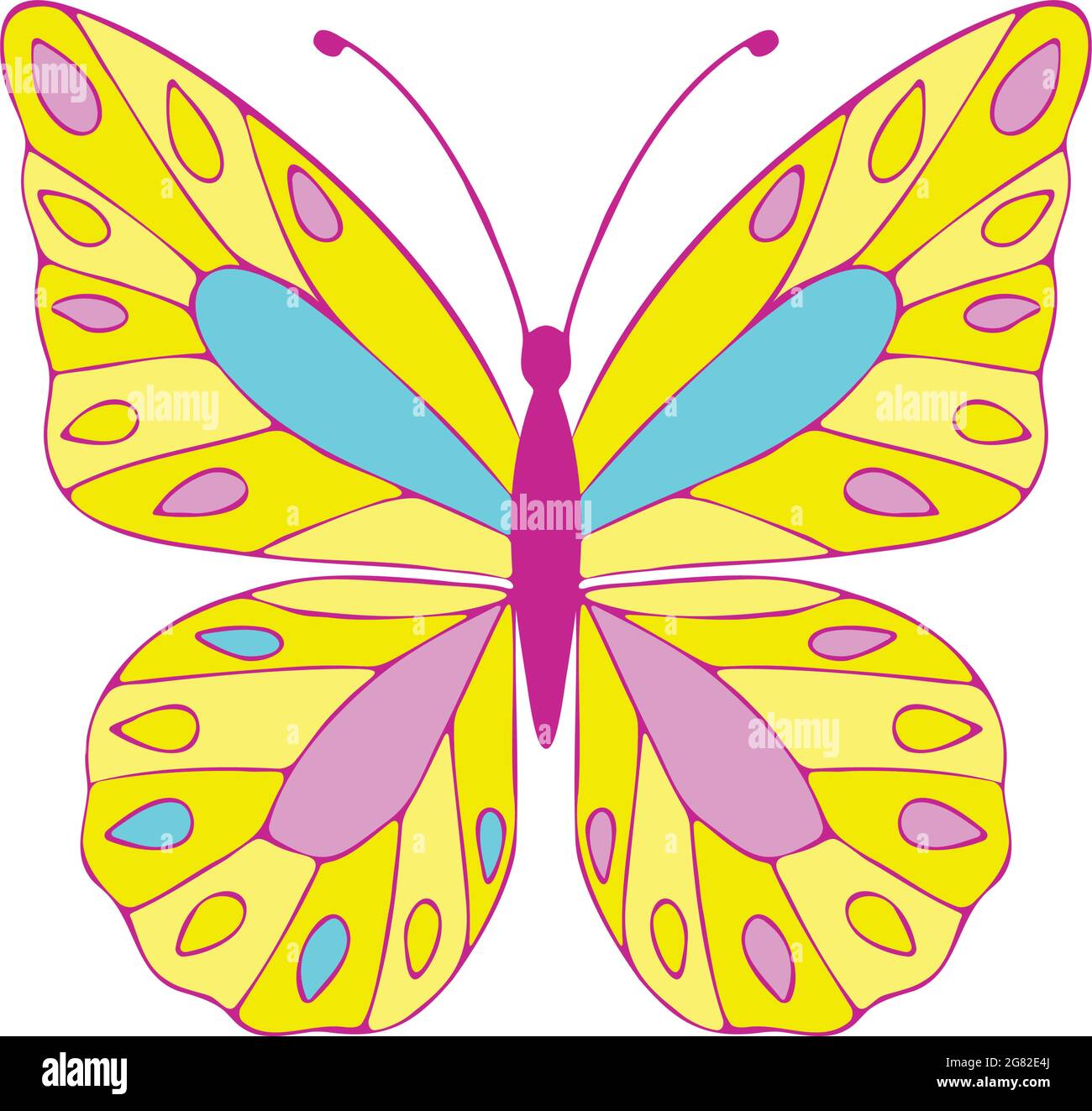 Papillon coloré , illustration vectorielle, icône. Papillon avec ailes ouvertes, vue de dessus Illustration de Vecteur