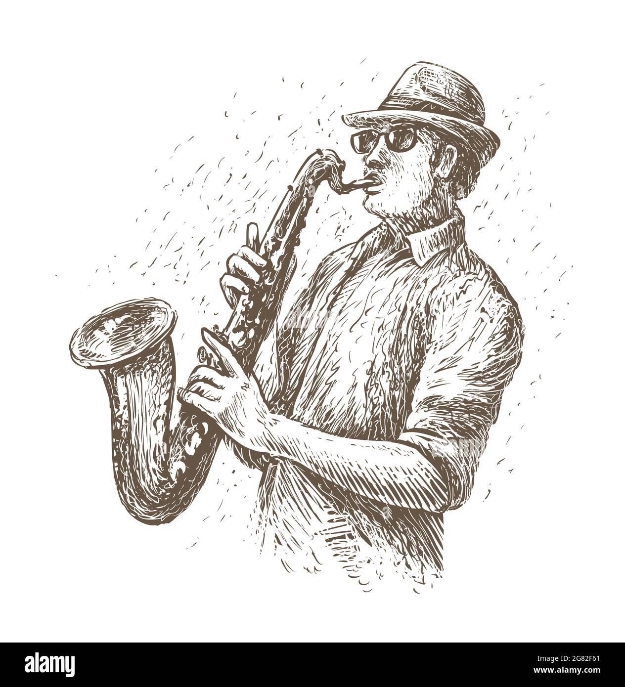 Saxophone de jazz en style esquisse. Illustration vectorielle vintage de Music concept Illustration de Vecteur