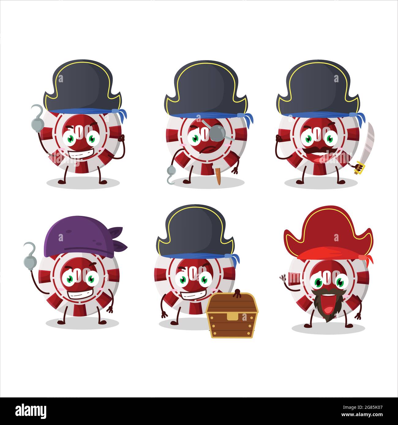 Personnage de dessin animé de 100 dollar puce de casino avec divers pirates émoticônes. Illustration vectorielle Illustration de Vecteur
