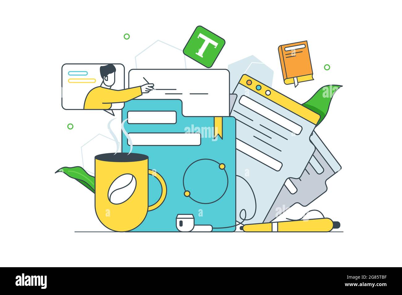 Analyse de documents sous une tasse de café Illustration de Vecteur