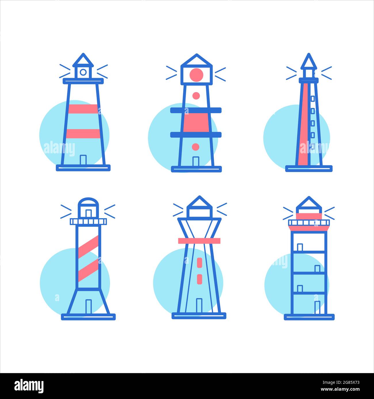 Icônes de phare. Ensemble d'icônes vectorielles de phare pour le design, thème marin, couleur bleue, isolé sur fond blanc. Illustration vectorielle Illustration de Vecteur