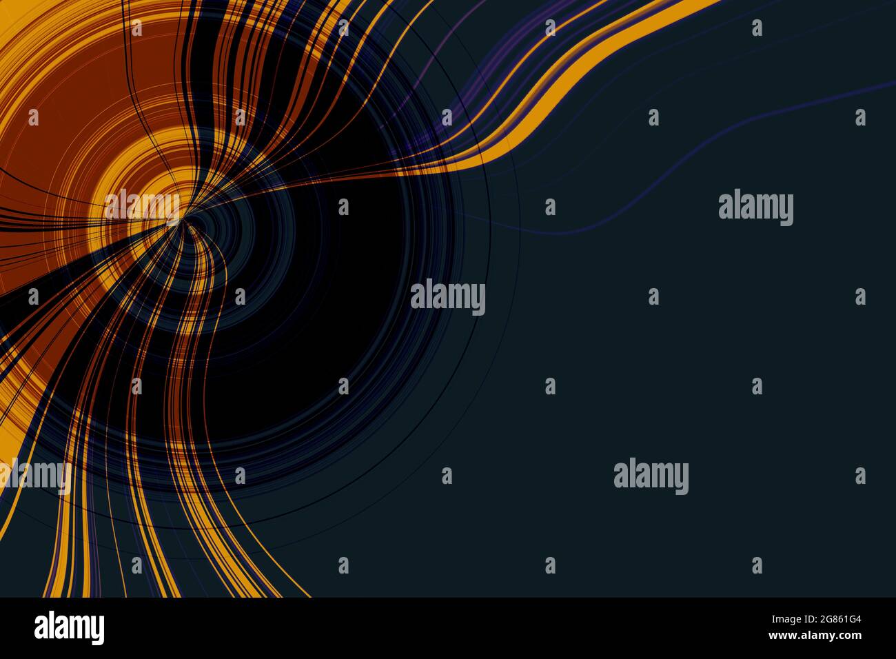 Magnifique arrière-plan sombre avec des formes circulaires et des lignes orange ondulées Banque D'Images