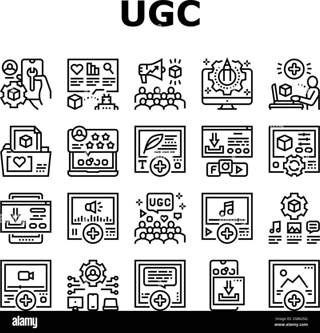 Les icônes de collection de contenu générées par l'utilisateur définissent le vecteur Illustration de Vecteur