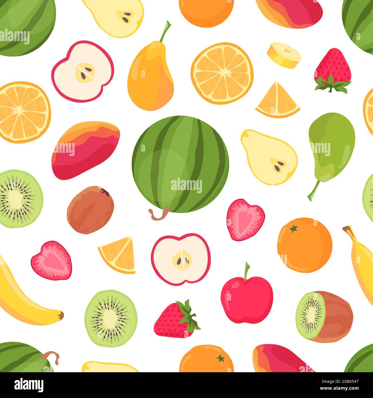 Motif fruits sans coutures. Agrumes tropicaux et baies, banane, orange, pastèque, mangue et fraise. Imprimé tropical d'été Illustration de Vecteur